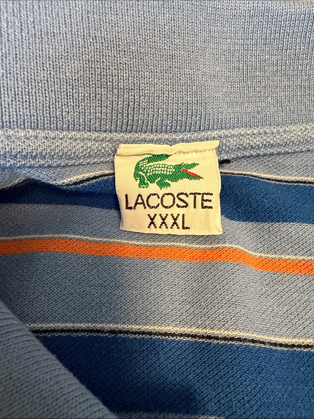 Vintage Lacoste Men’s Size 3XL Blue and Orange 100% Cotton Striped Polo Shirt - Picture 2 of 7